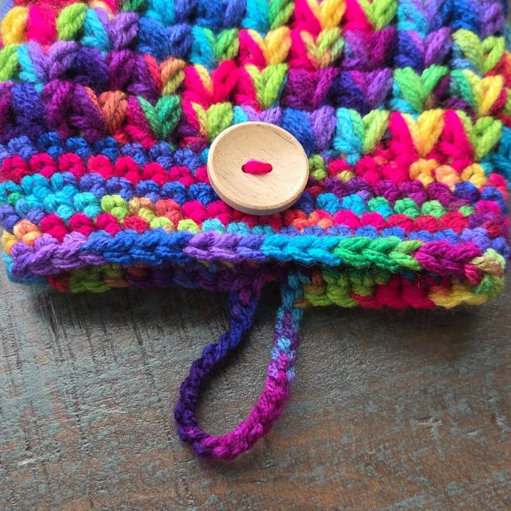 Bright Multicolored Crochet Book Ipad Kindle Small Sleeve Cover Case